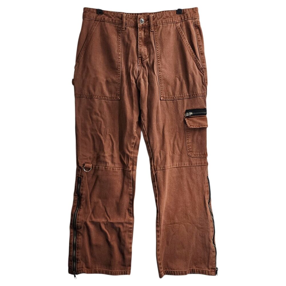 HOT TOPIC Pants Men 32 Brown CARPENTER ANKLE ZIPPER Pockets Casual Skater Grunge